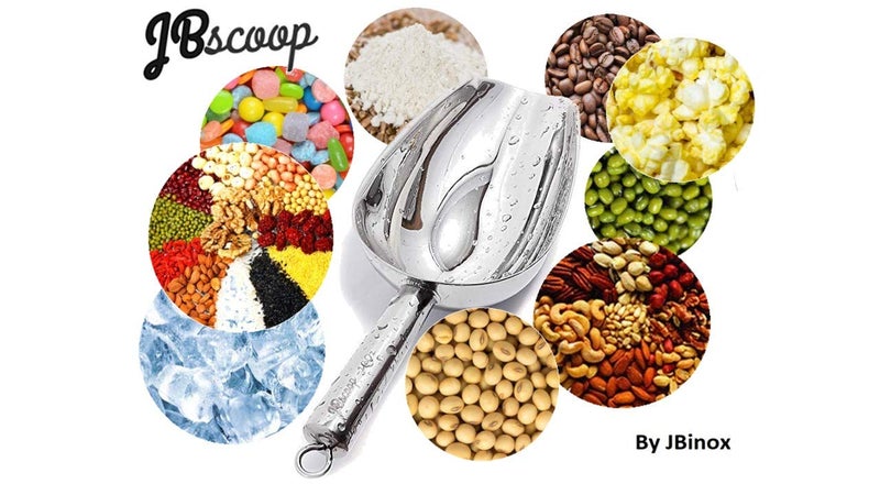 JBscoop Stainless Steel Scoop for ice, 9.6 Inch Metal Food Scoop Kitchen Bar Party Wedding Heavy Duty Dishwasher Safe - 8 Oz - Image 4